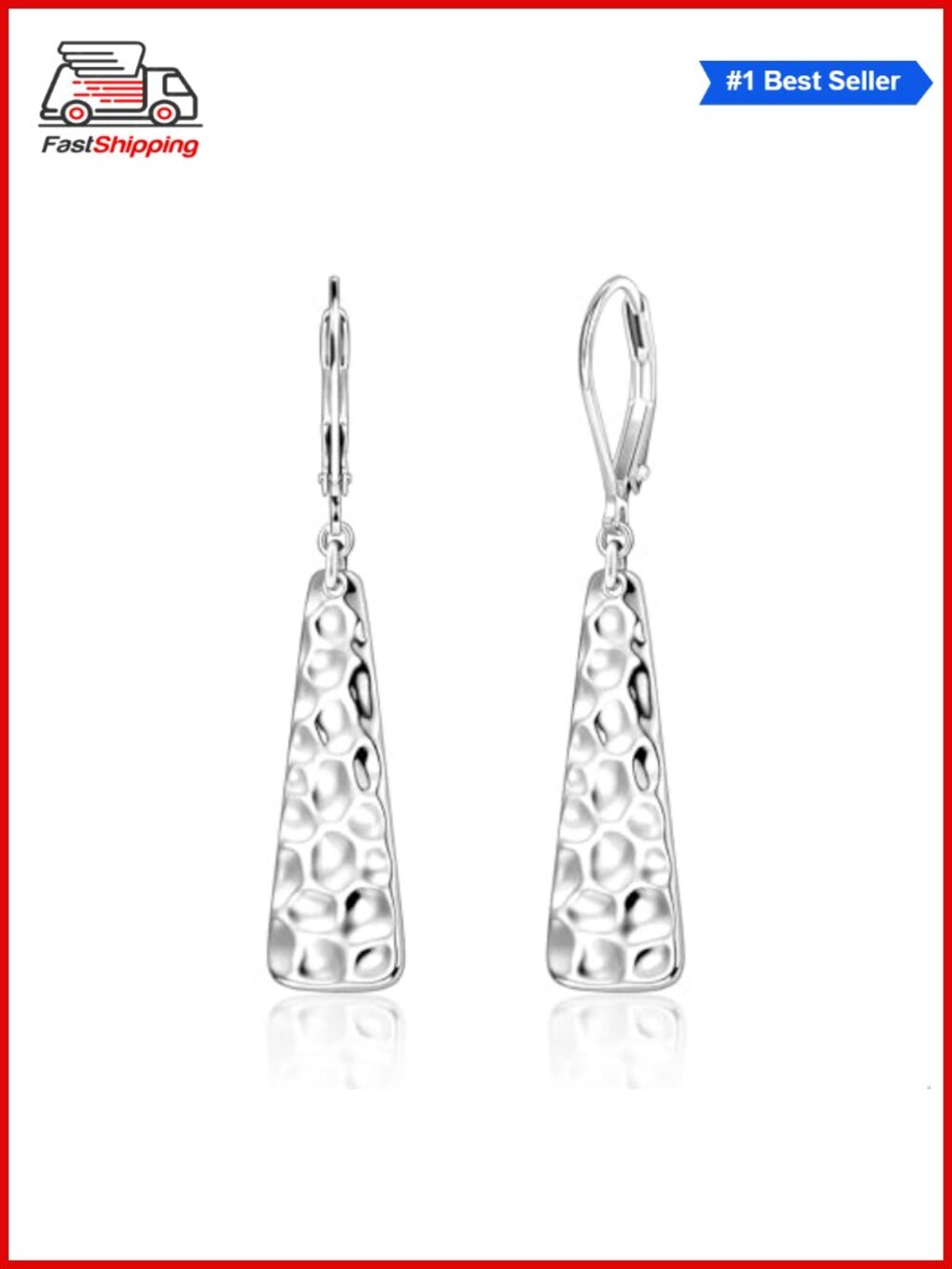 ✨ALEXCRAFT Hammered Dangle Leverback Earrings Sterling Silver Whitegold Plated
